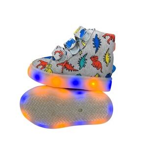 FabKids Toddler Boys Light-Up Dinosaur High-Top Sneakers – Grey & Multi Size 5T